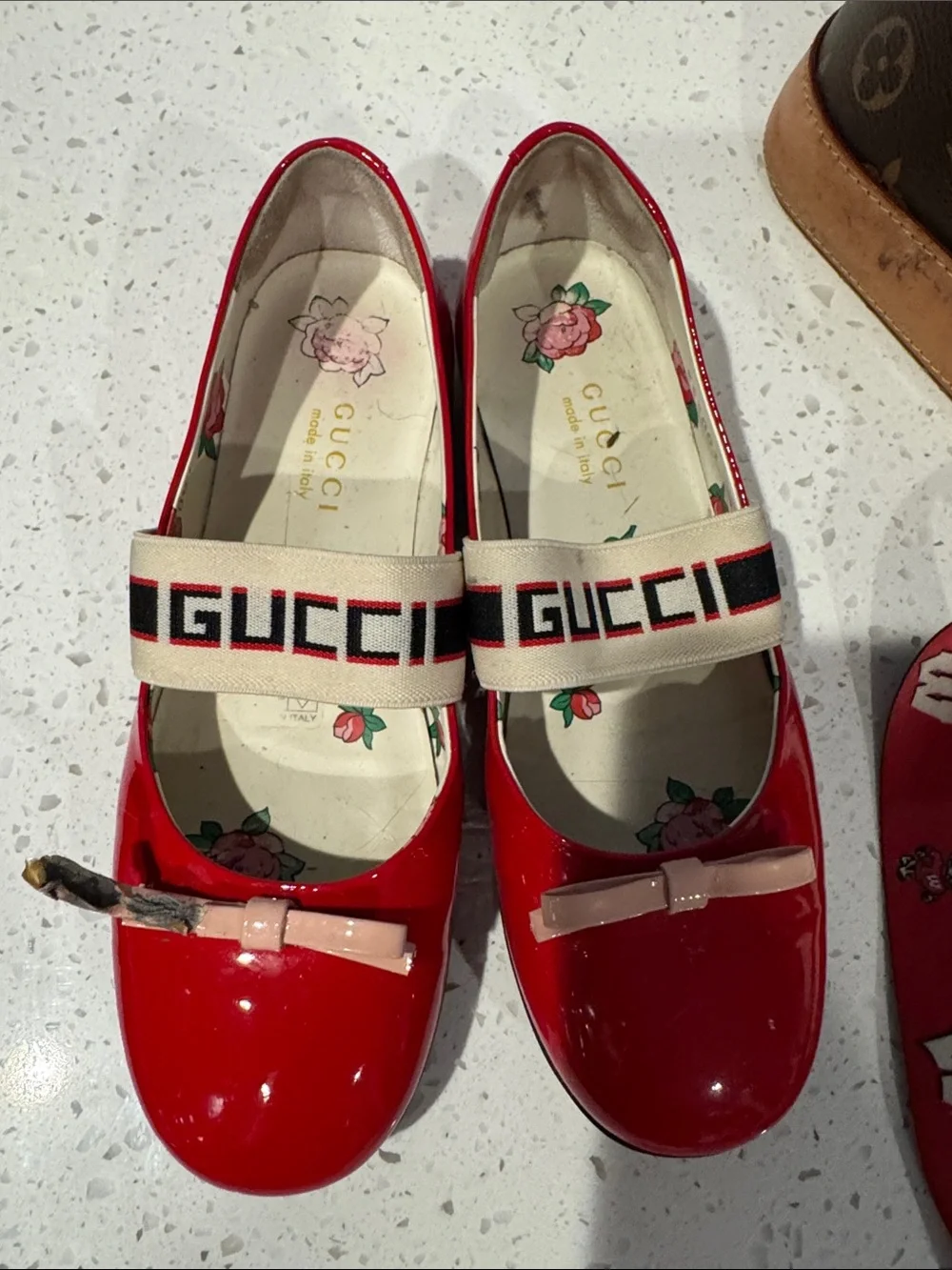 Gucci Kids Red Patent Leather Mary Janes with Branded Strap